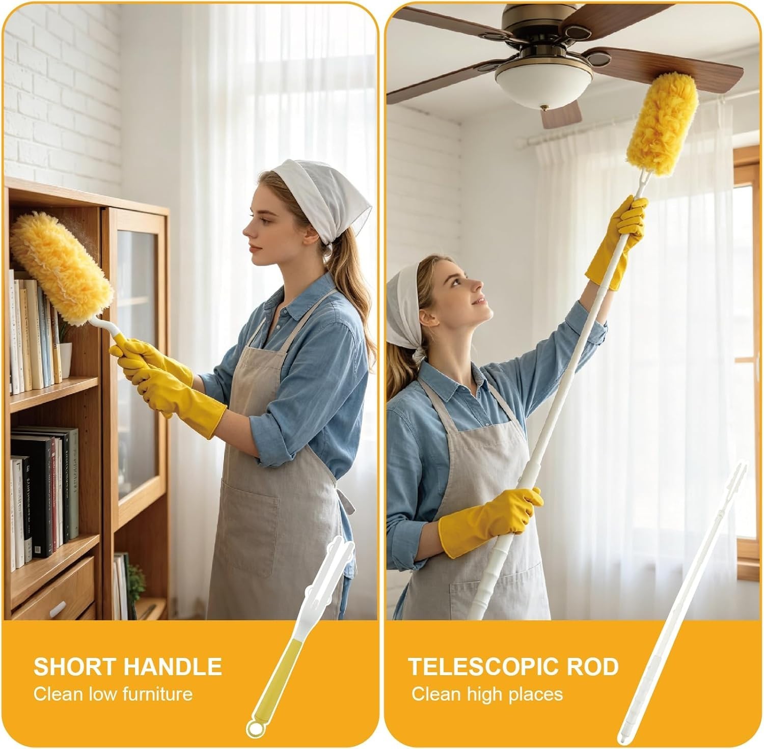 60 Count Heavy Duty Duster Refills, 360° Feather Duster with 2 Handle