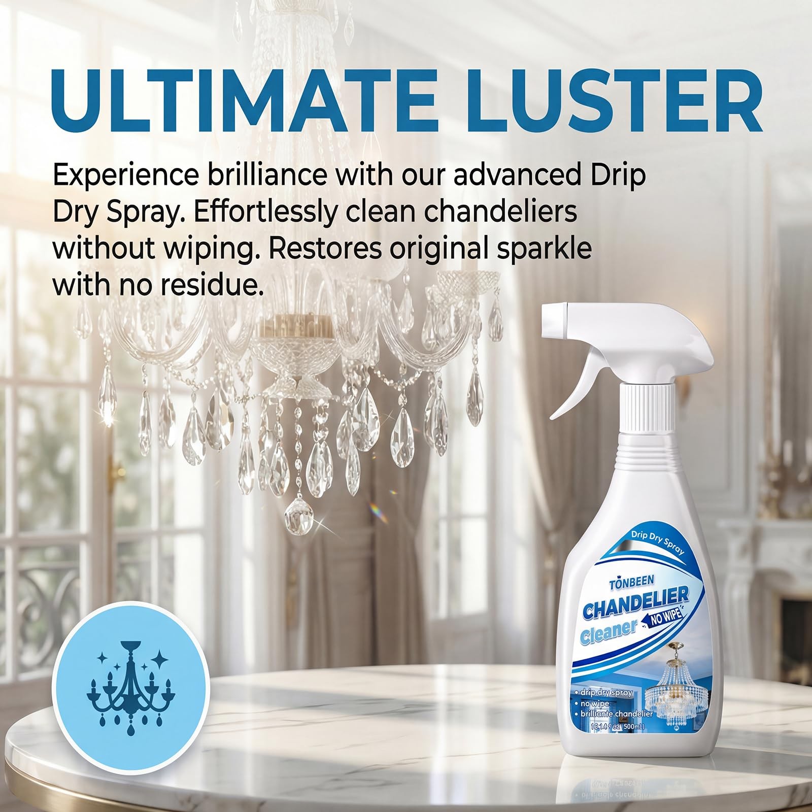 Crystal Chandelier Cleaner Drip Dry Spray – No Wipe Streak Free Dust Remover …