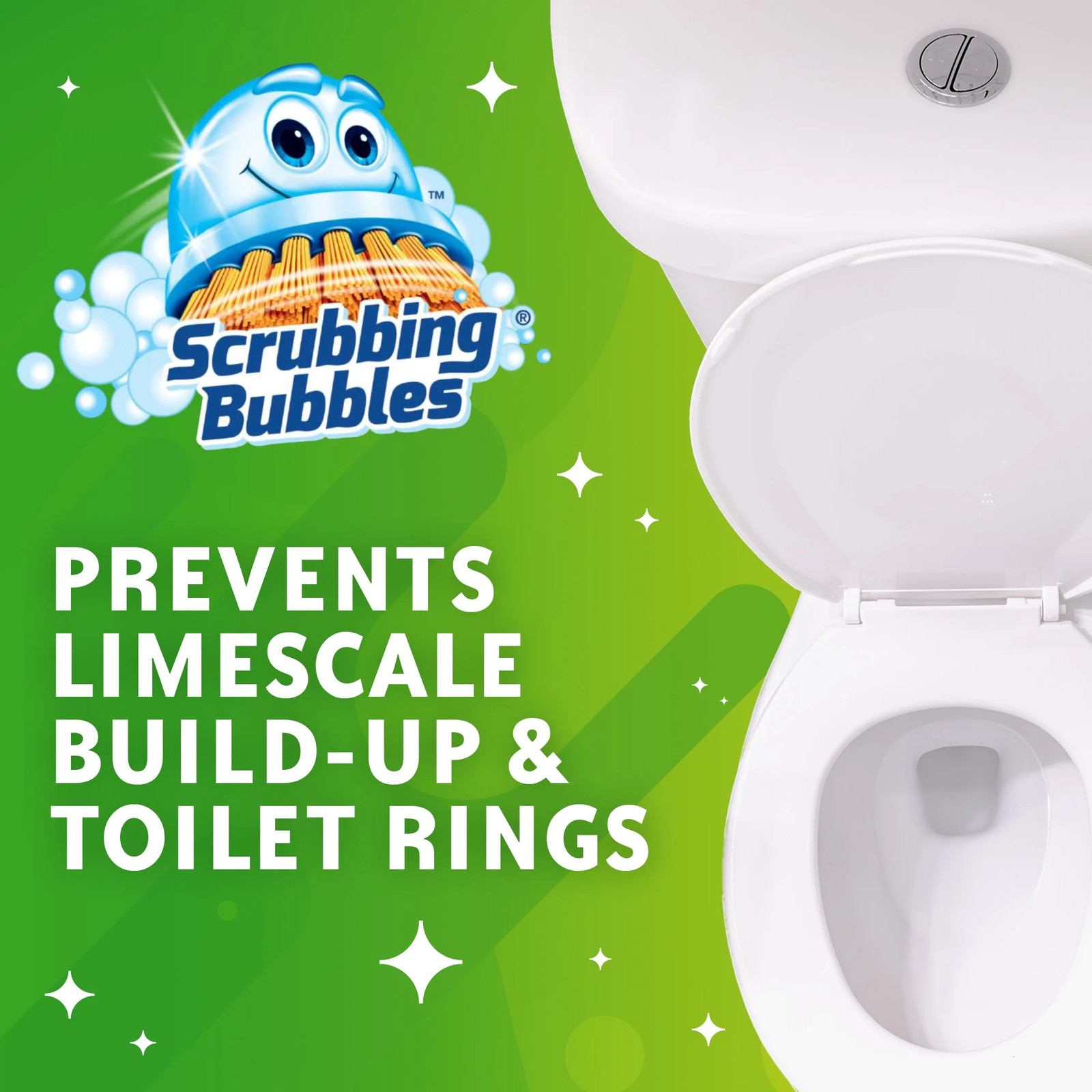Bubbles Fresh Gel Toilet Cleaning Stamp, Rain Shower, Dispenser with 4 Refills