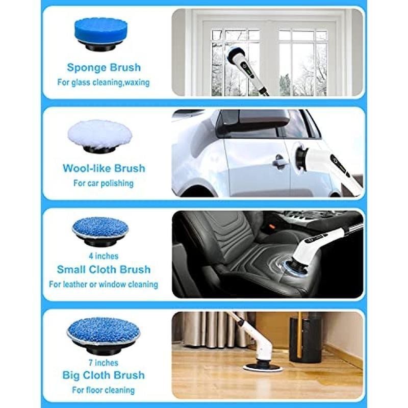 Cordless Electric Spin Scrubber 8 Brush Heads Adjustable Handle Fast Charging US