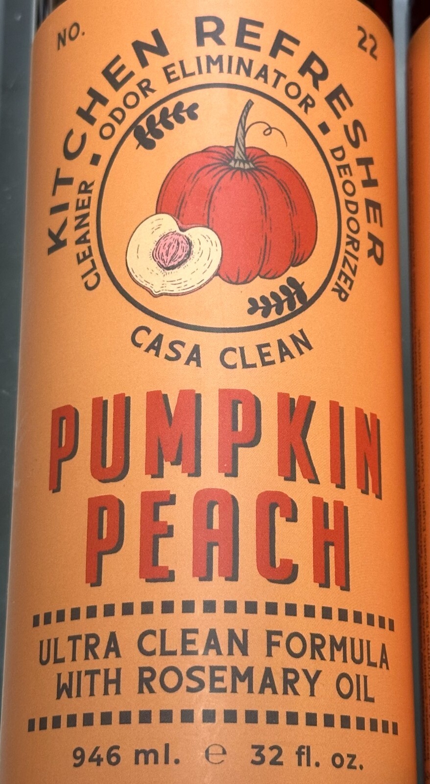 KITCHEN REFRESHER Ultra Cleaner Odor Eliminator Deodorizer PUMPKIN PEACH 946ml