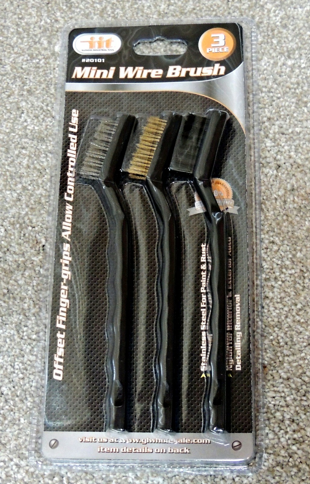 IIT 7″ Wire Cleaning Brushes Set 3 pc; Brass, Nylon, & Stainless Steel Brushes