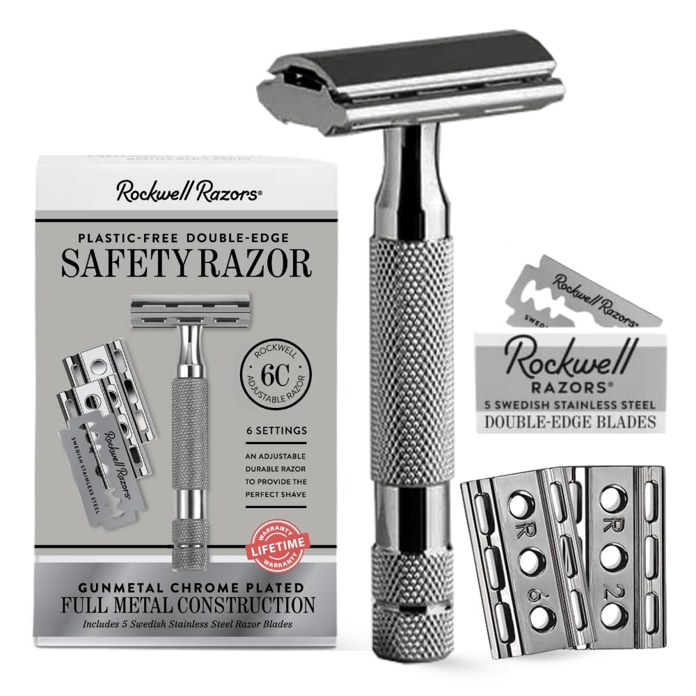 ROCKWELL RAZORS 6C Gunmetal Chrome Safety Razor With 6 Adjustable Shave Settin