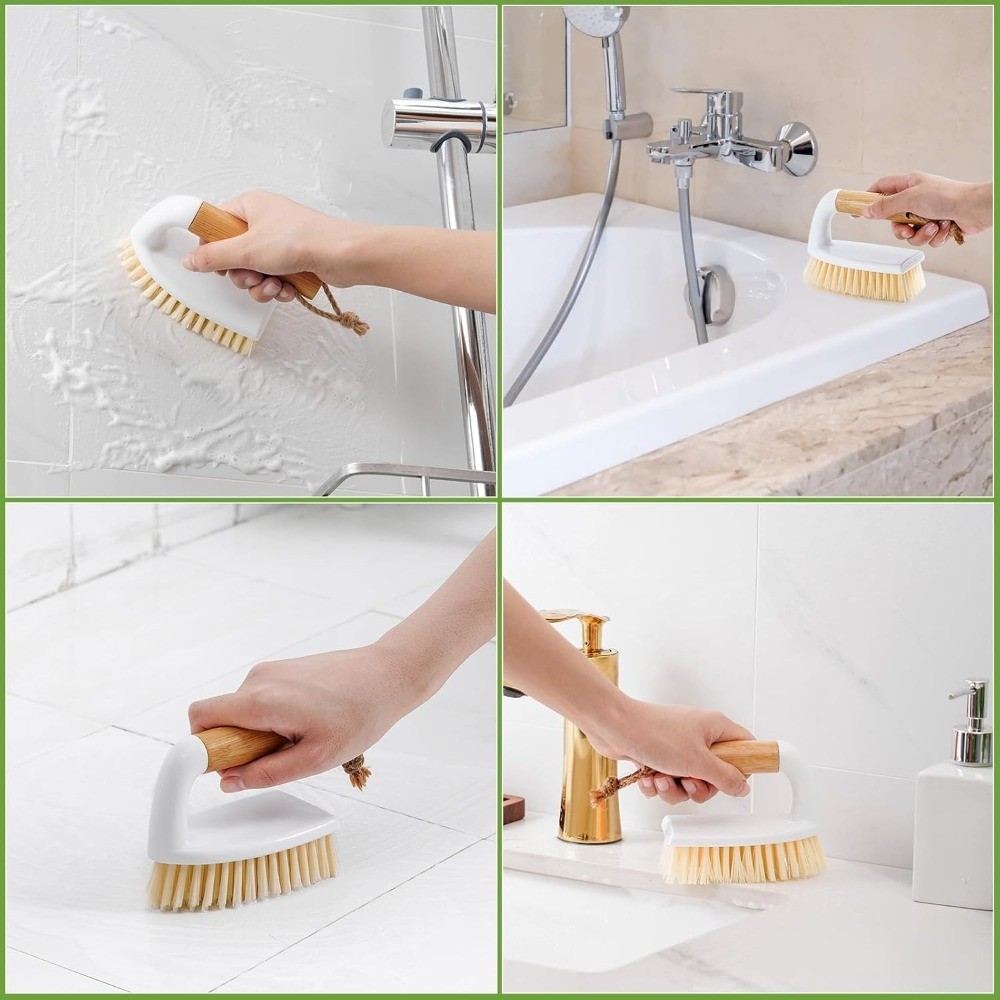 Heavy Duty Scrub Brush with Handle for Cleaning Bathroom Shower Tile Floor