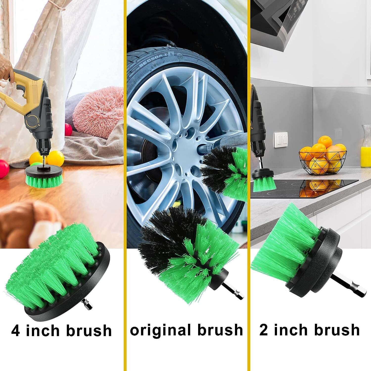 Green 4 Pack Cleaning Drill Brush Power Scrubber Shower Shower Grout Tile Floor