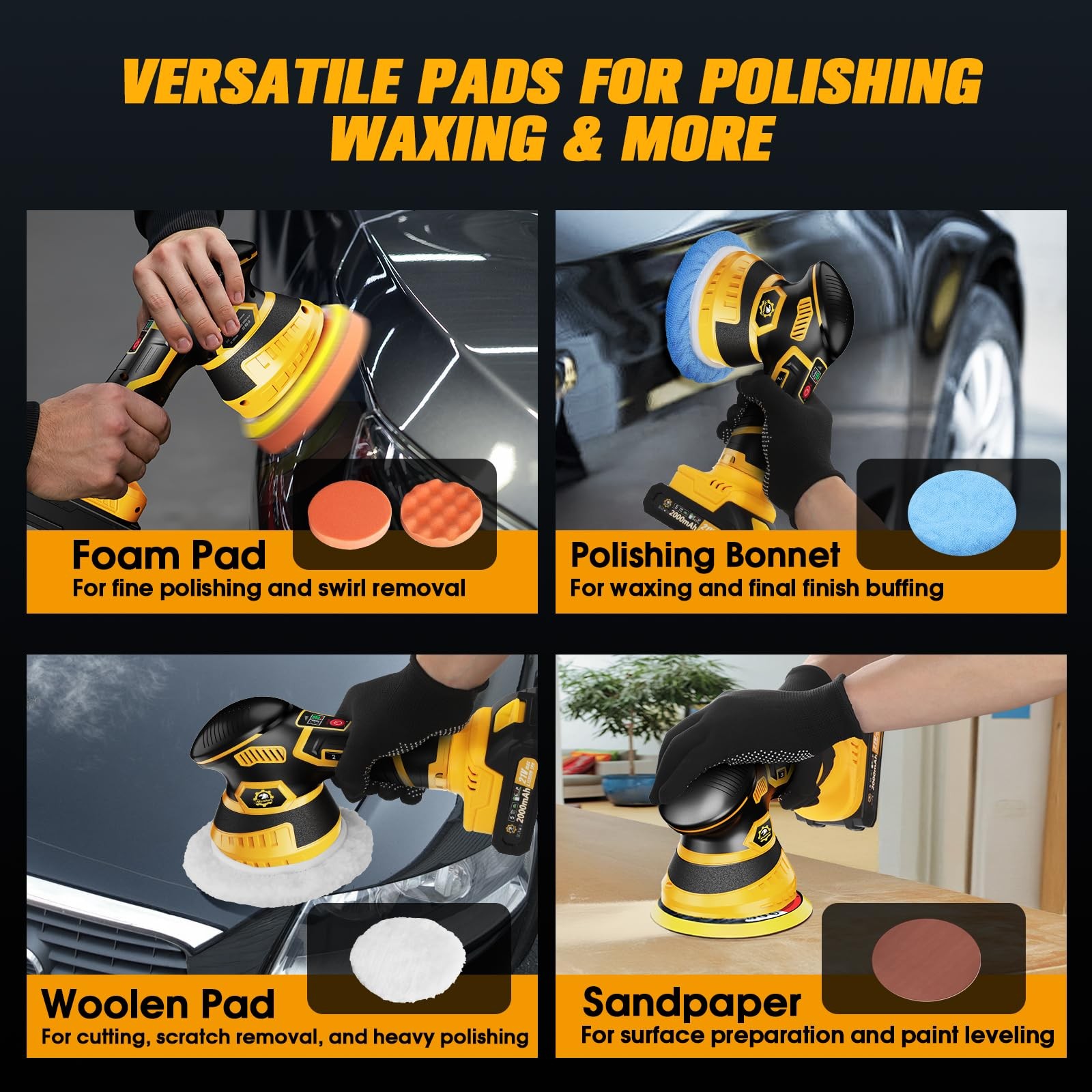 Cordless Car Buffer Polisher kit [2x 2000mAh 21V Batteries & 18 PCS Attachmen…