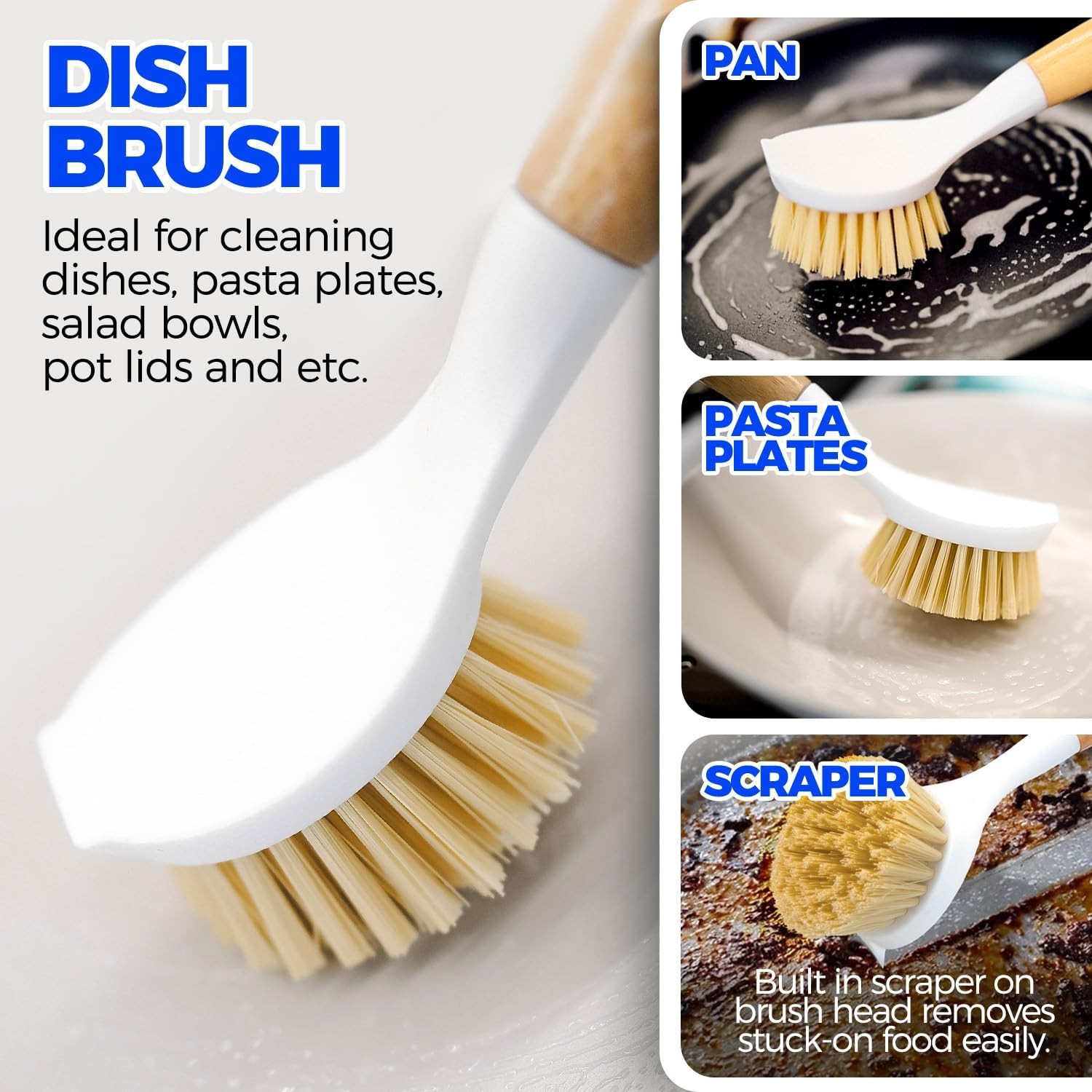 Holikme 6 Pack Dish Brush Scouring Pad Set with Bottle Brush, Dish Brush, Palm S
