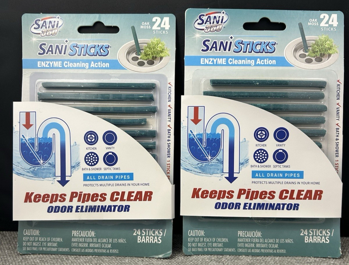 SANI 360° Sani Sticks Drain Cleaner and Deodorizer Enzyme 48 Count Oak Moss 2 pk