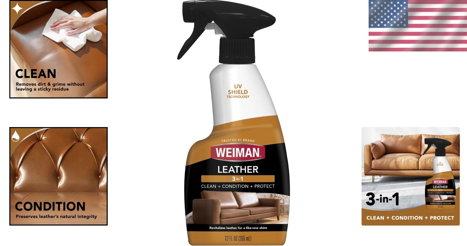 Leather Cleaner & Conditioner – Nourishes & Protects with No Residue (12 Fl Oz)