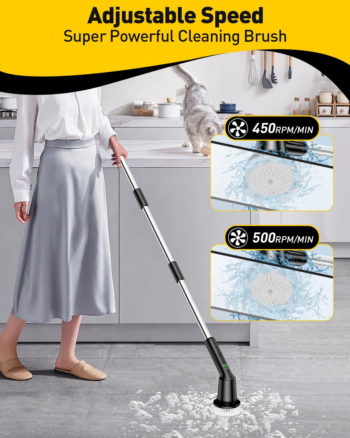 Electric Spin Scrubber for Cleaning Bathroom, Shower Scrubber Rotary Floor Brush