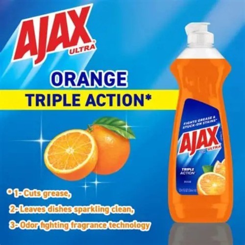 Ajax ORANGE Ultra Triple Action Dish Washing 12.4oz 4-PACK + 2 Wool Pot Scrubber
