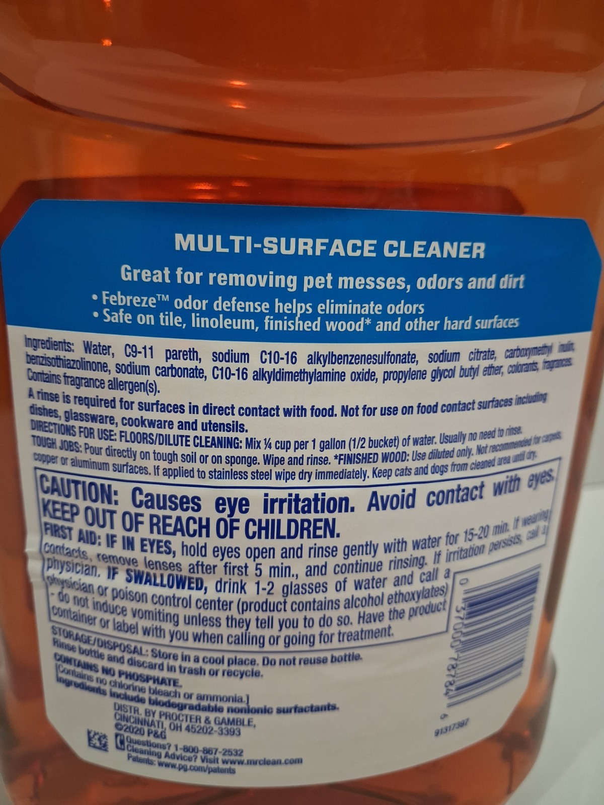 Mr Clean Pet Multi Surface Cleaner Household with Febreze Odor and Dirt 45 oz