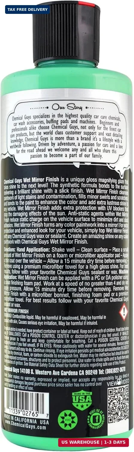 Chemical Guys Wet Mirror Finish High Gloss Glaze – Reflective Shine Enhancer & C