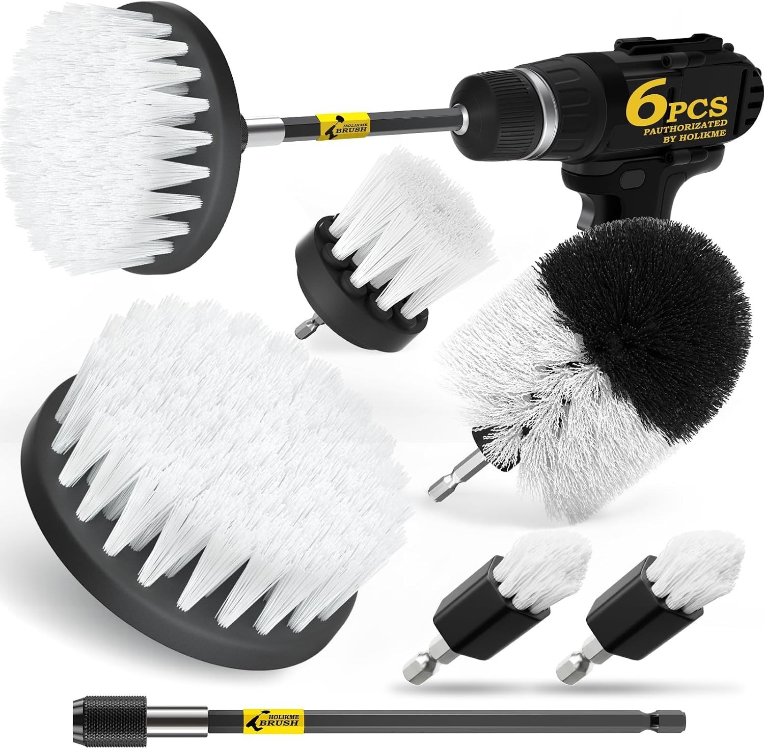 6-Piece Drill Brush Power Scrubber Set with Extension Rod for Versatile Cleaning