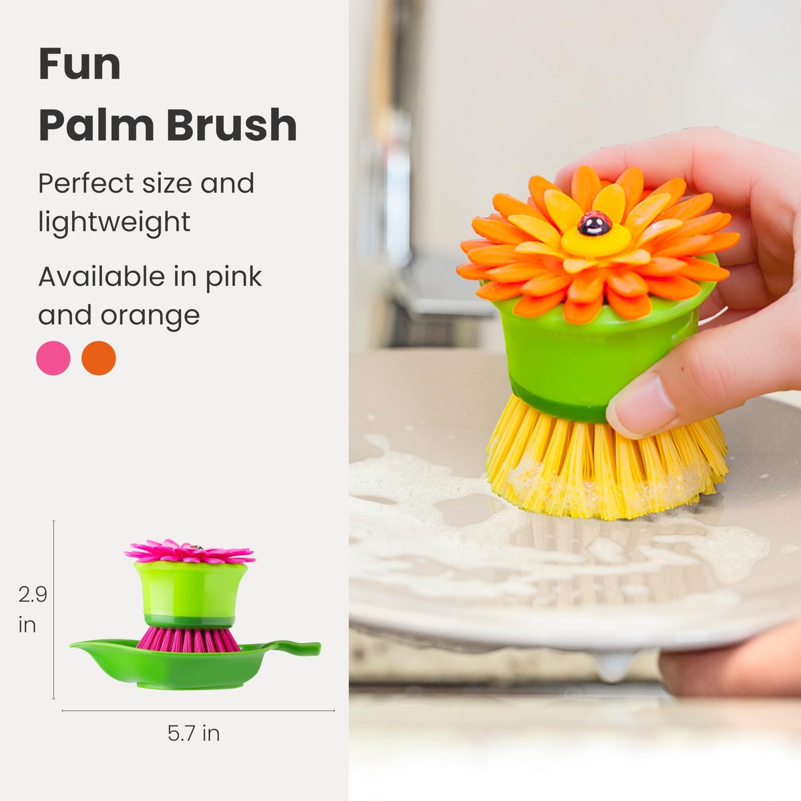 Flower Palm Dish Scrub Brush With Holder Kitchen Brushes For Dishes Sink Brush A