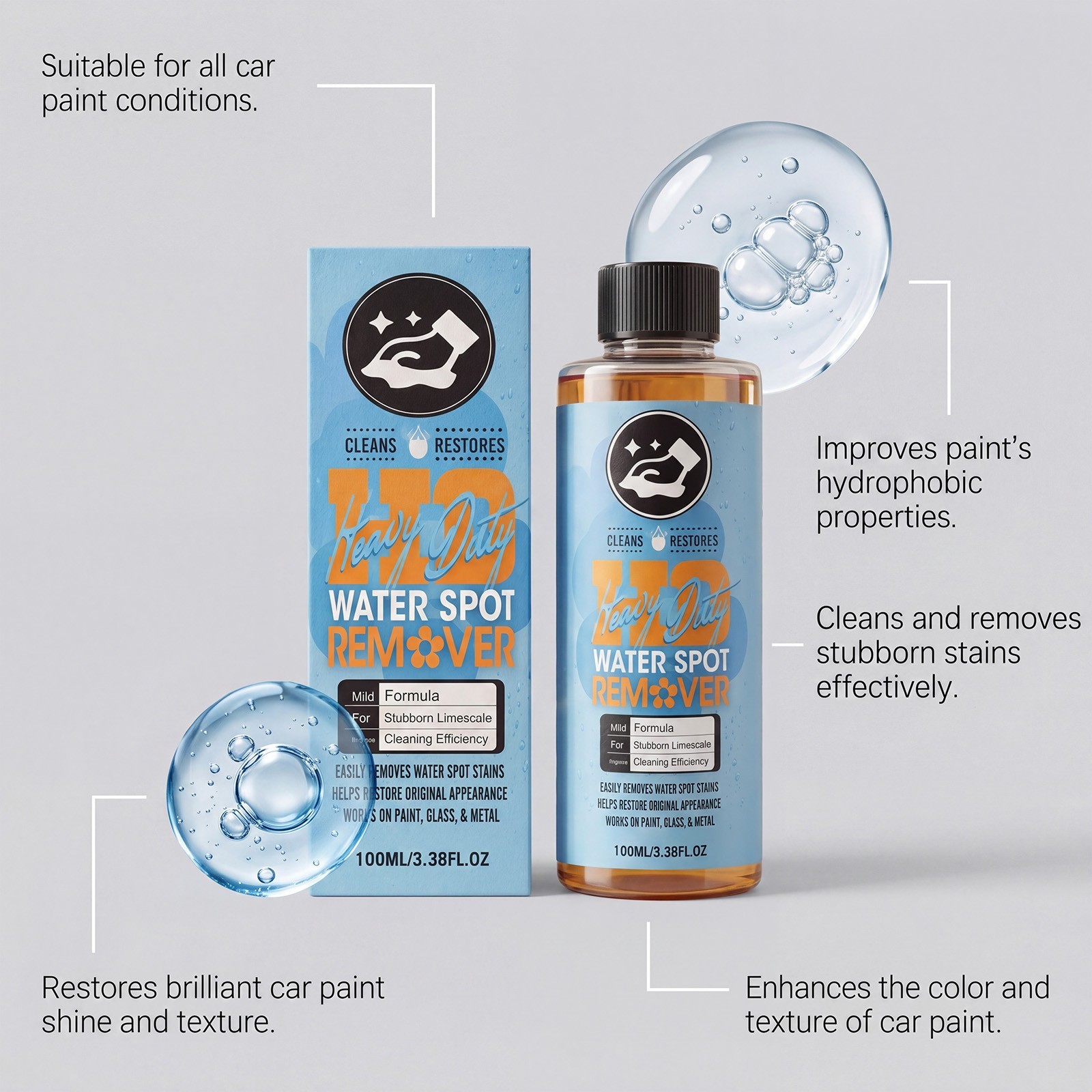 Heavy Duty Water Spot Remover Gel for Paint, Glass, and Metal – Mineral and Wate