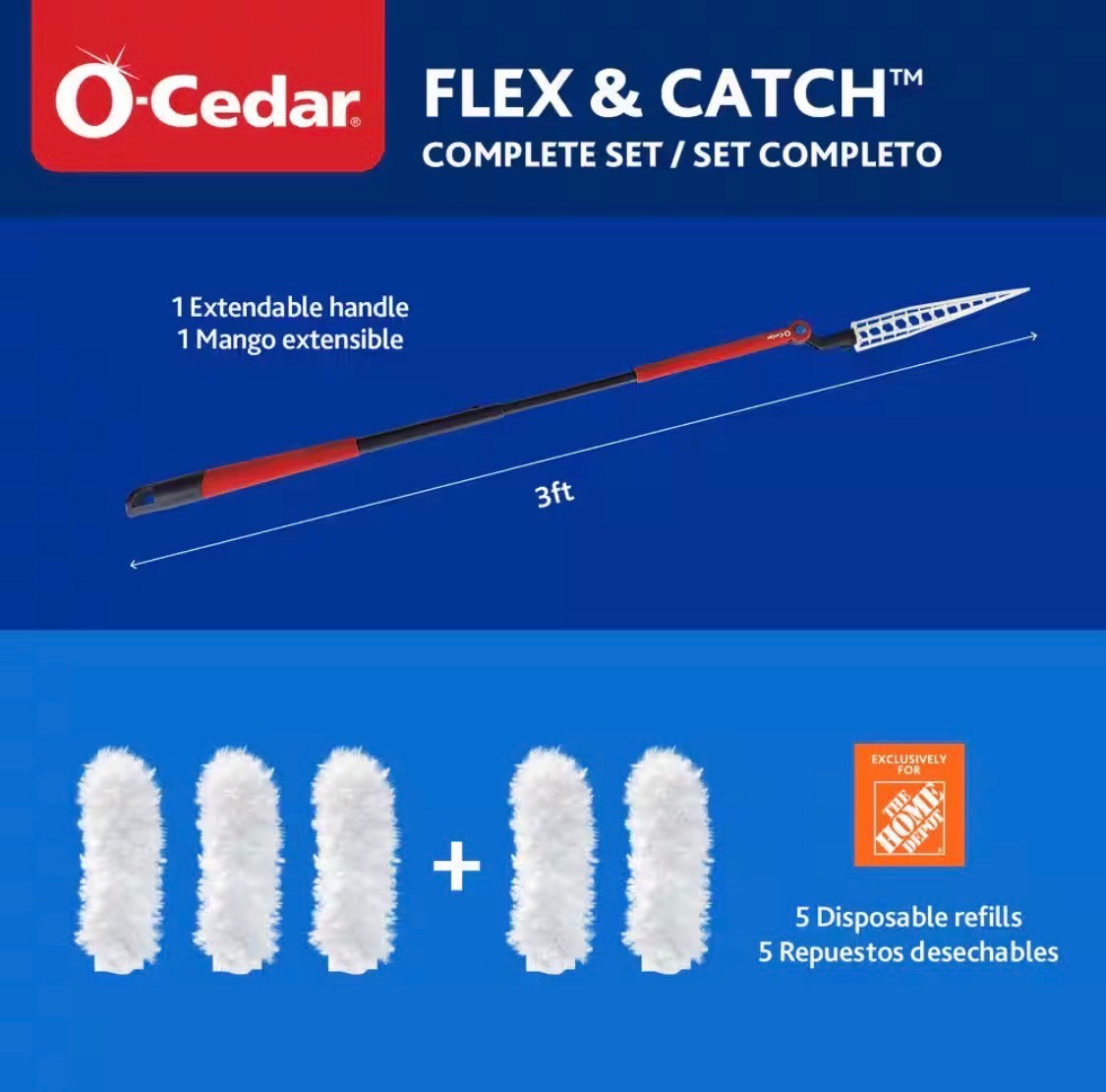 O-Cedar Flex & Catch Heavy Duty Dusting Kit – 5 Duster Refills – Extend to 3 FT