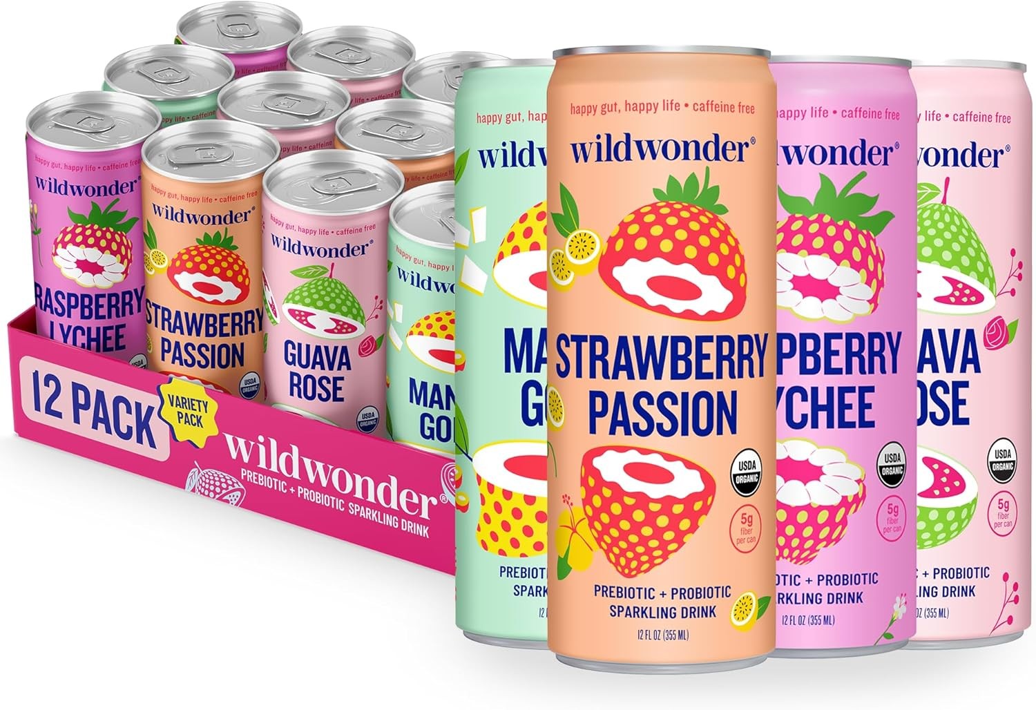 wildwonder Sparkling Probiotic Drink 12pk, For Gut Health & Immune Support, Cl