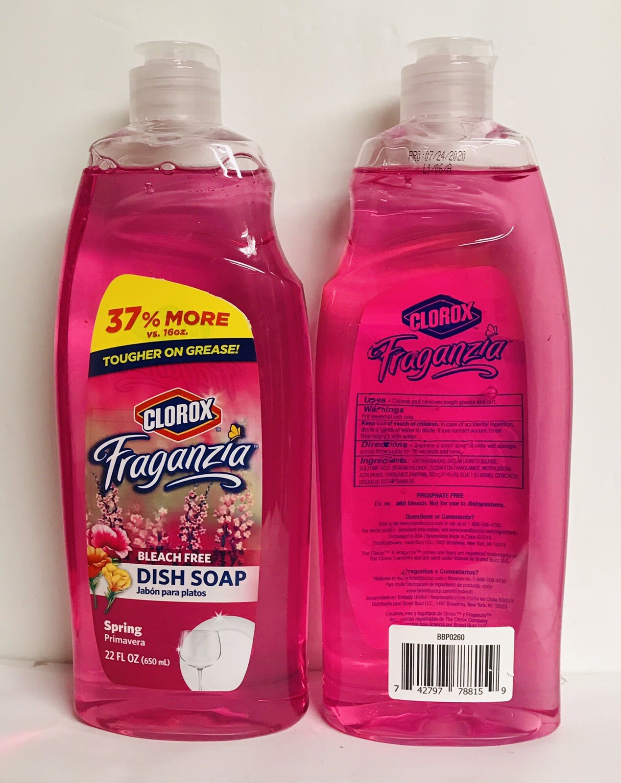 2 Bottles Fraganzia Dish Soap with Vitamin B5 ~ 22 oz Each