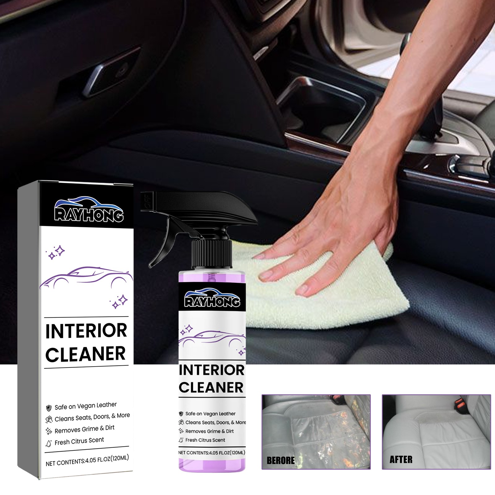 Upholstery Cleaner Car Seat Stain Remover Leather Cloth Interior Shine