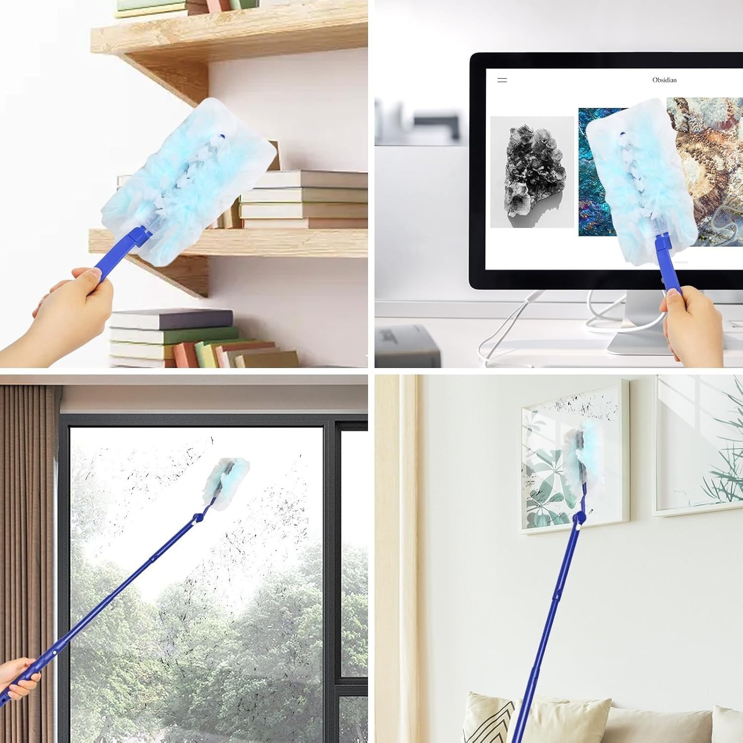 32 Pcs Dust Magnet Fluffy Duster Refill with Handle Telescopic Wand​…