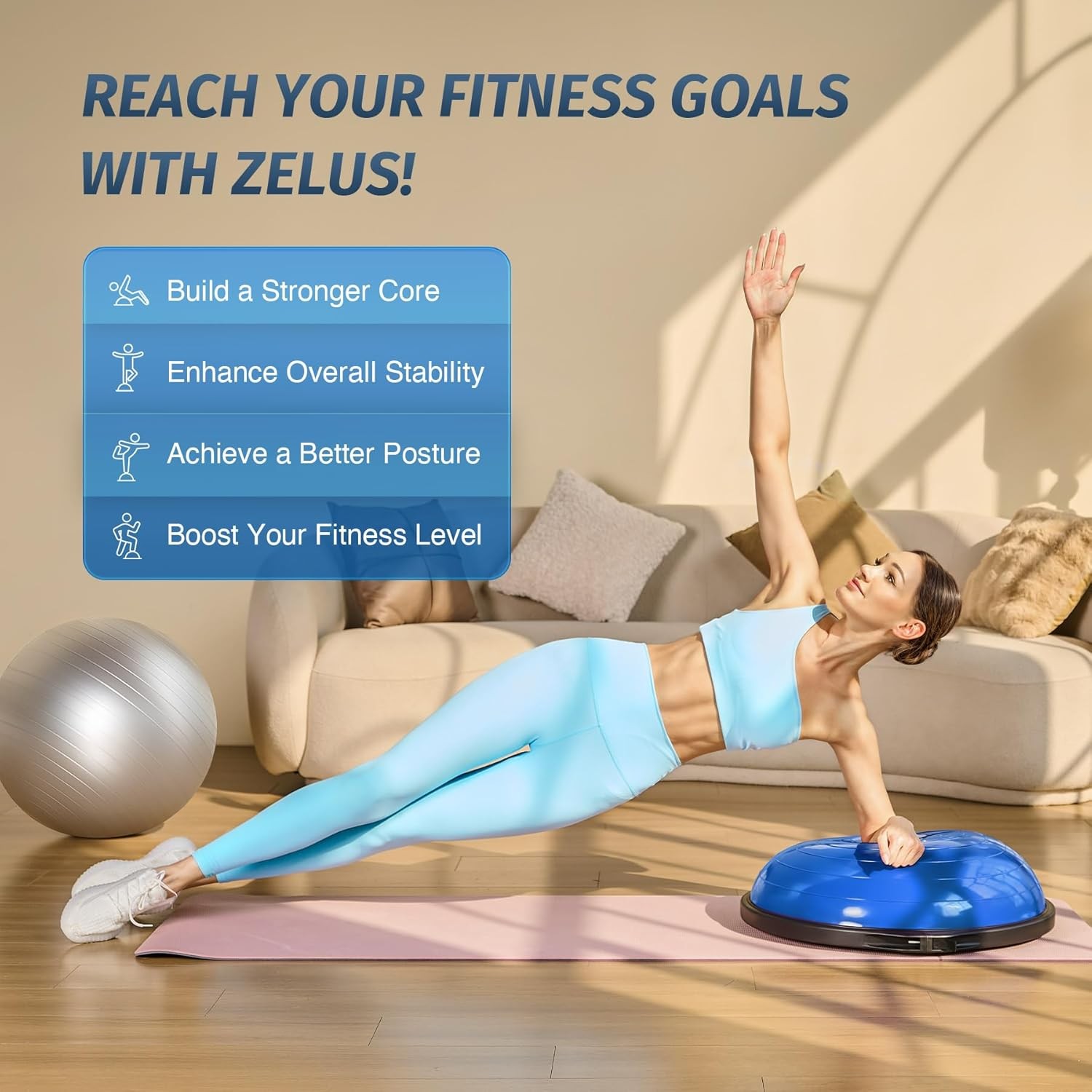 ZELUS 25in. Balance Ball | 660lb Inflatable Half Exercise Ball Wobble Board Ba