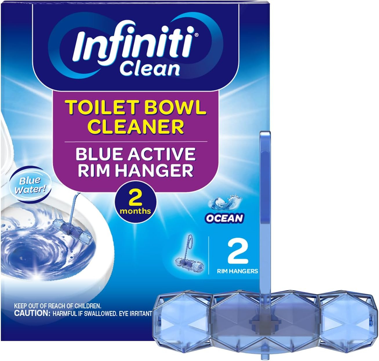 Toilet Bowl Cleaner Blue Active Rim Hanger – Ocean Scent, 2 × 1.8 OZ (50G), Last