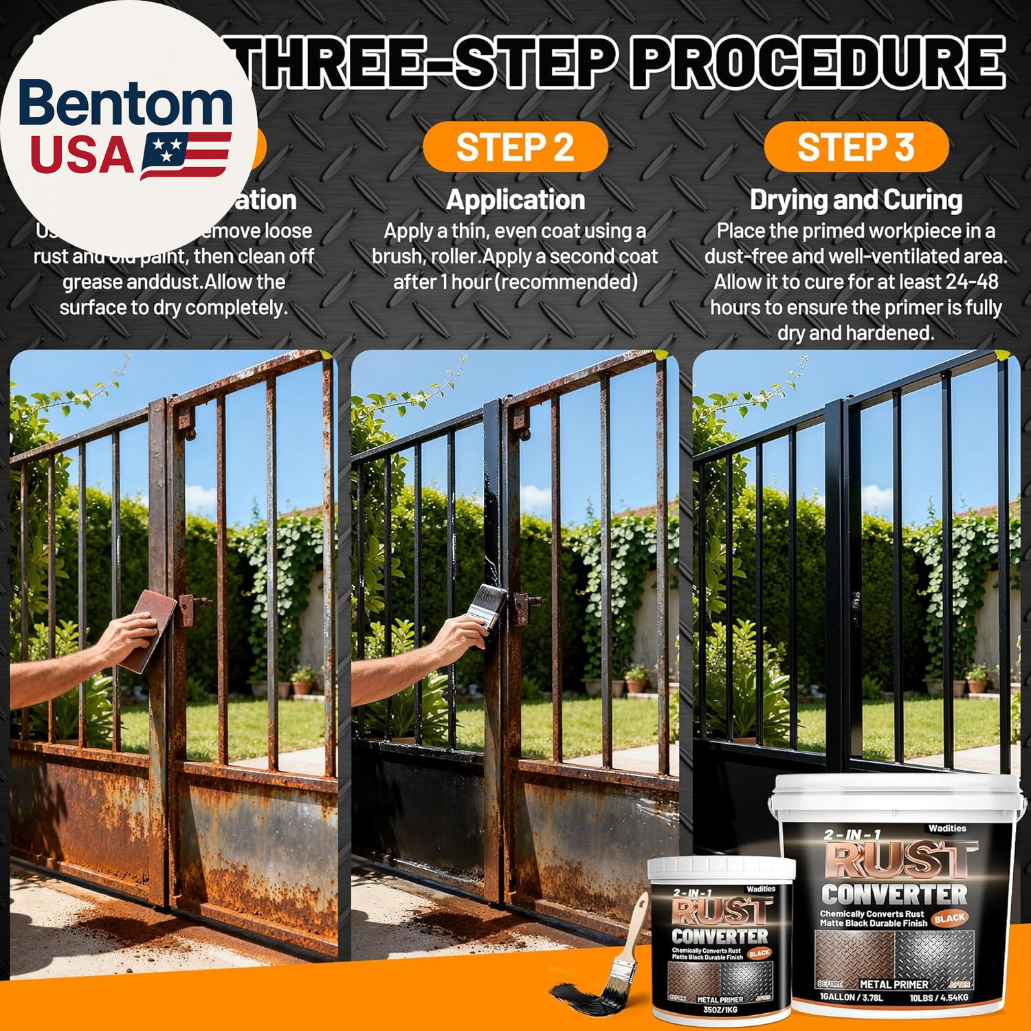 2-In-1 Rust Converter & Metal Primer, 35Oz Matte Black Rust Inhibitor Paint for
