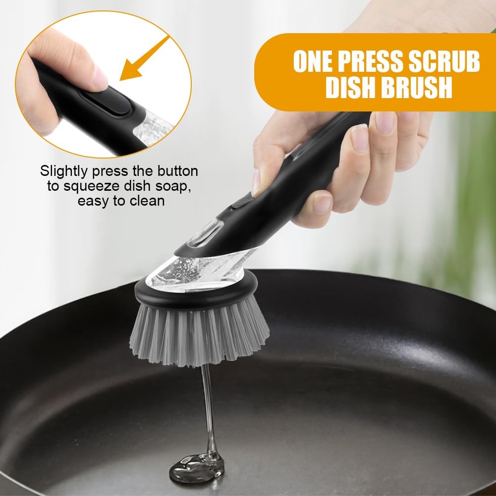 Kitchen Dish Brush with Soap Dispenser Long Handle for Dishes Pan Pot Sink