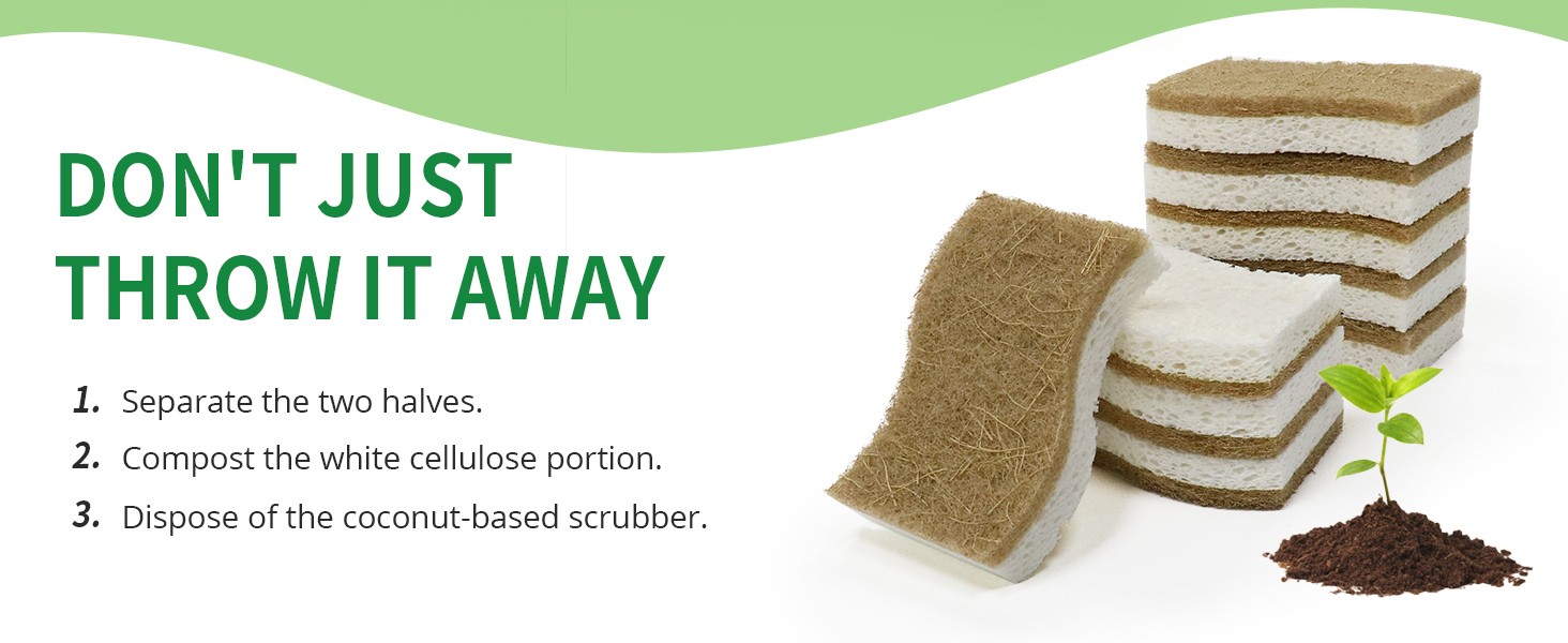 16 Pack Biodegradable Natural Kitchen Sponge – Compostable Cellulose and Coconut
