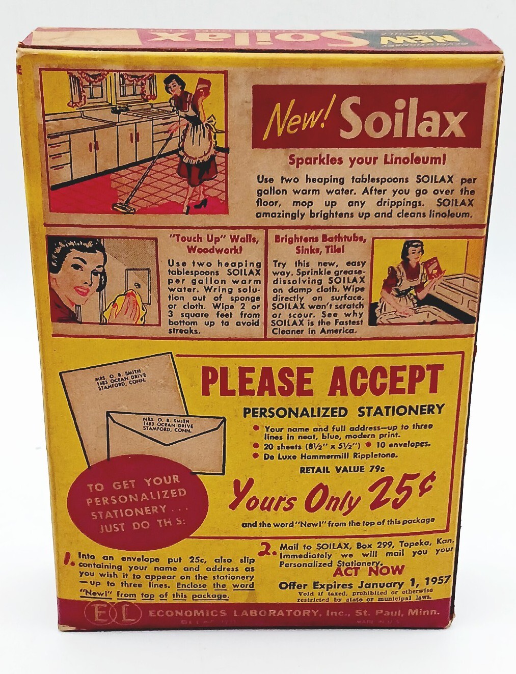 Vintage 1956 Soilax Cleaning Powder Box With Contents 6.5″ X 4.5″ Great Colors