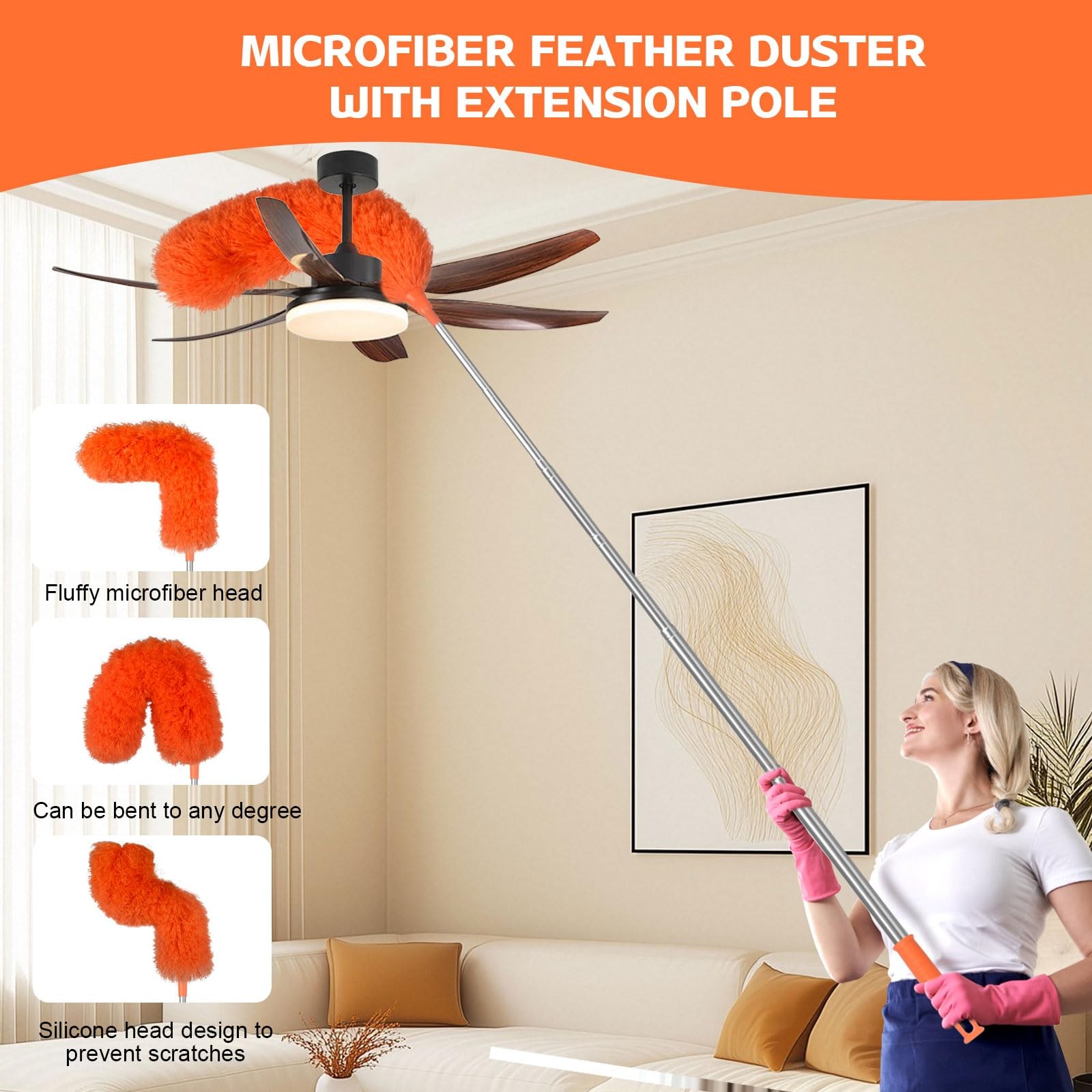 Microfiber Feather Duster Extendable Duster with 30” to 100” Telescoping Ex…