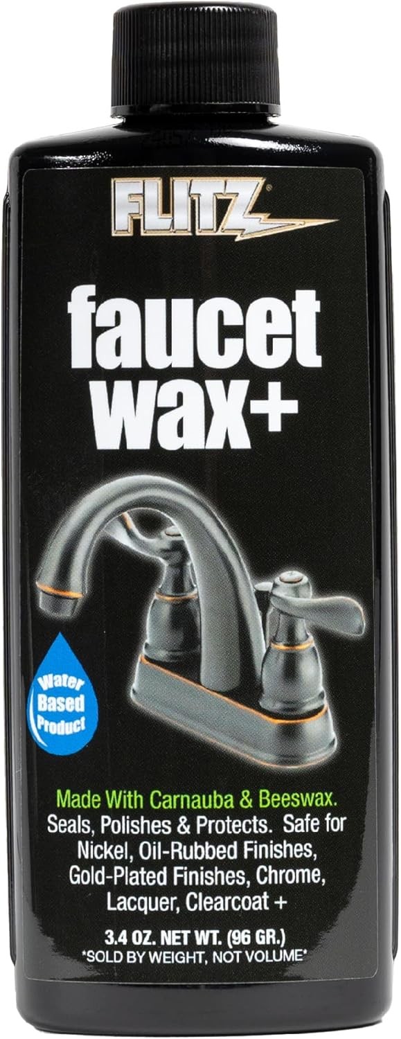 Faucet Wax Plus – 3.4oz Bottle of Water-Based Faucet Cleaner & Polisher for Wate