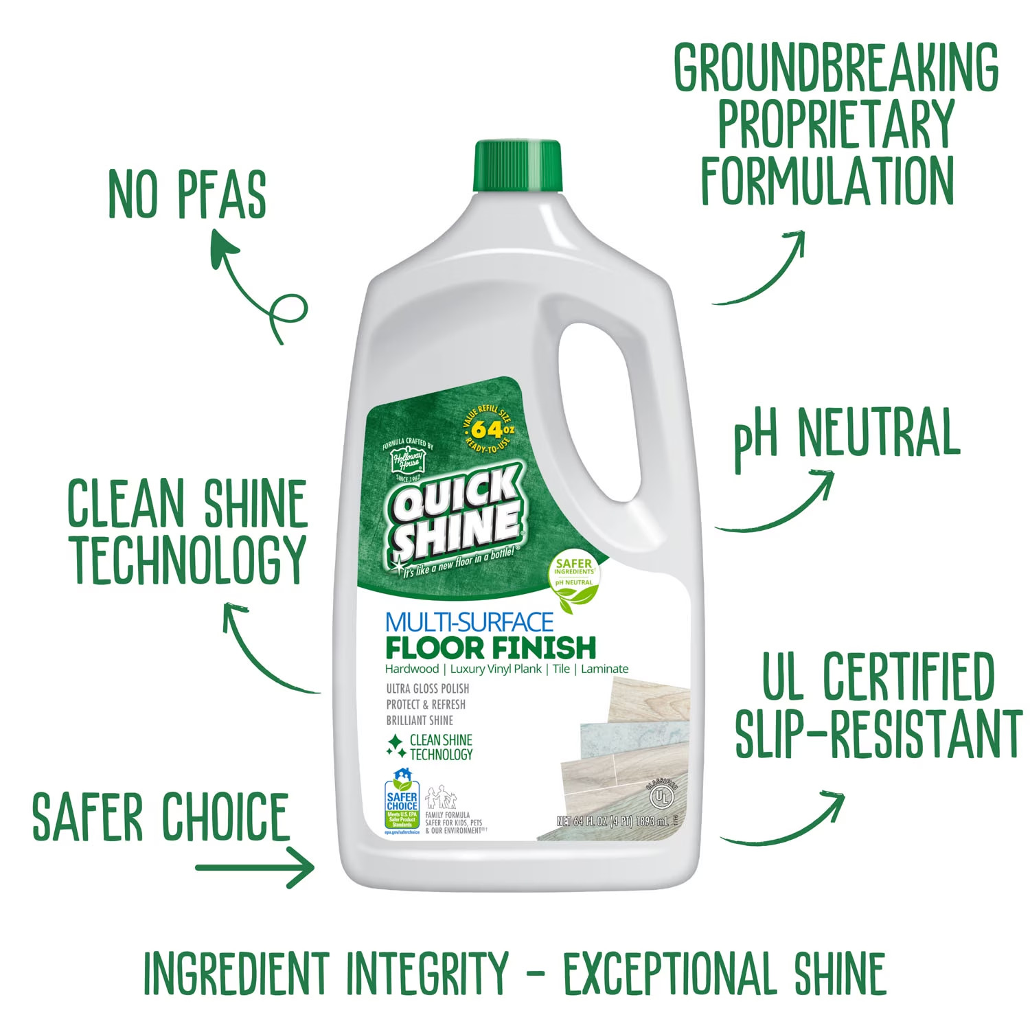 Quick Shine Multi Surface Floor Finish 64oz | Cleaner & Polish use on ⭐️⭐️⭐️⭐️⭐