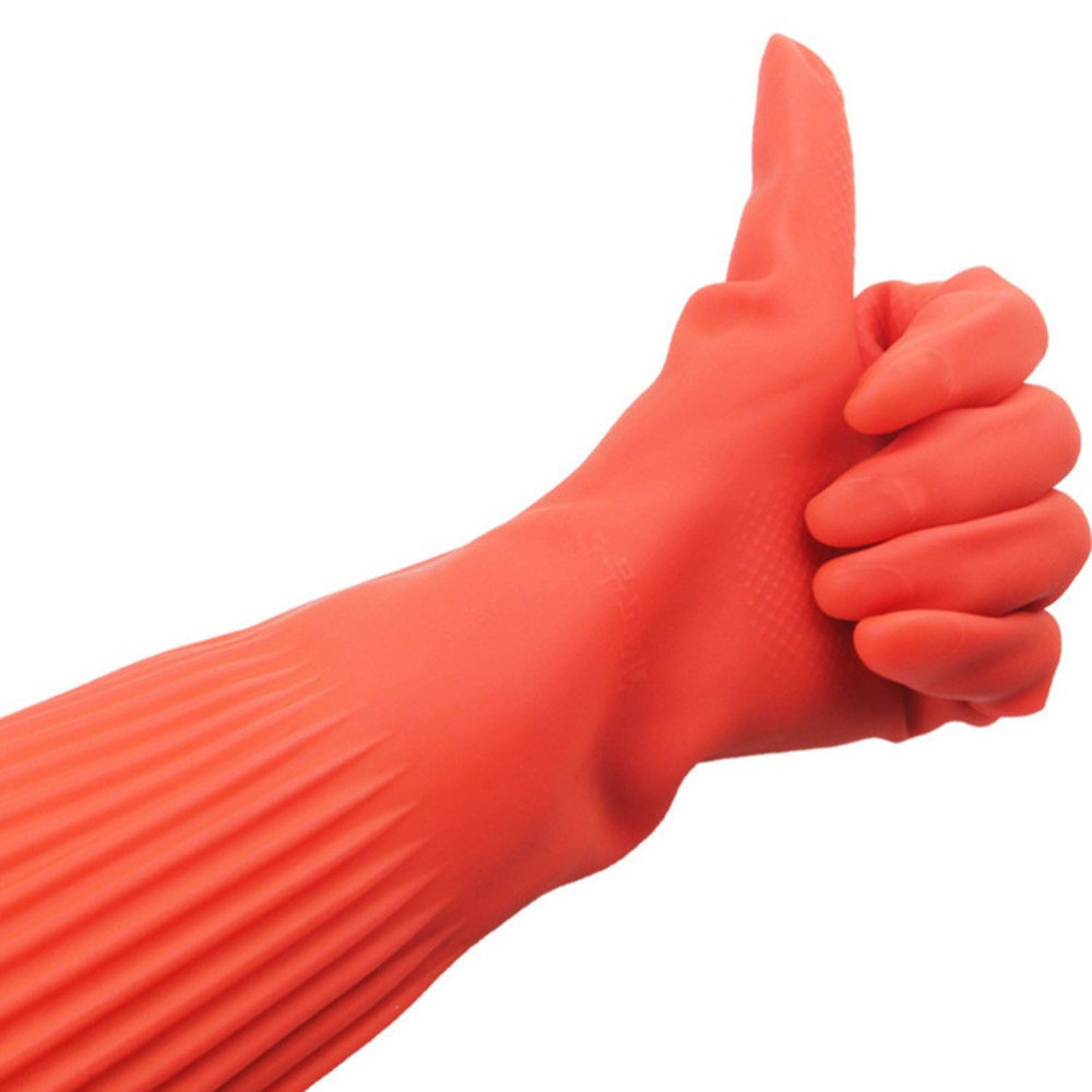 Washing Gloves in Red Latex for Kitchen Use with Durable Heat Resistant Design
