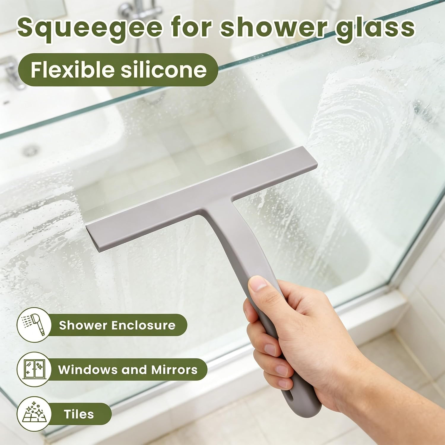 Shower Squeegee for Glass Doors – 10 Inch Bathroom Squeegee with Ergonomic round