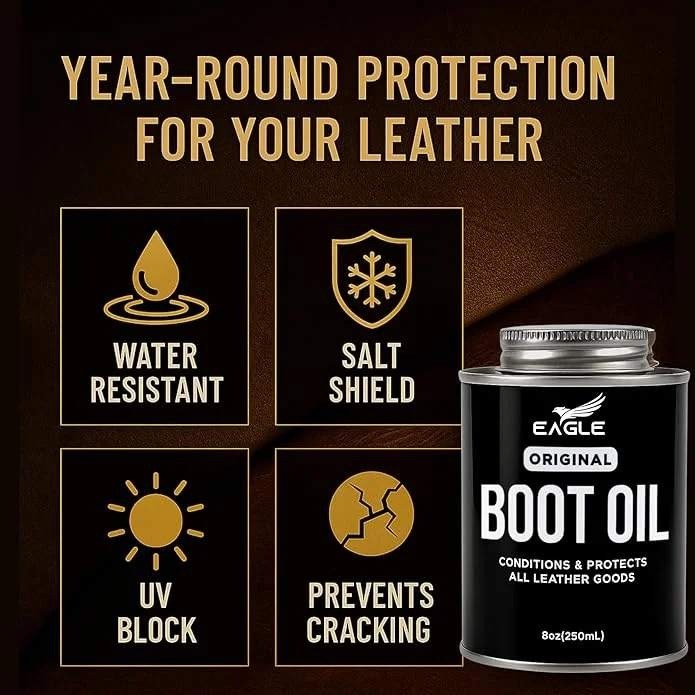 Eagle Leather Boot Oil 8.45oz w/ Applicator & Towel for Boots Bags Jackets