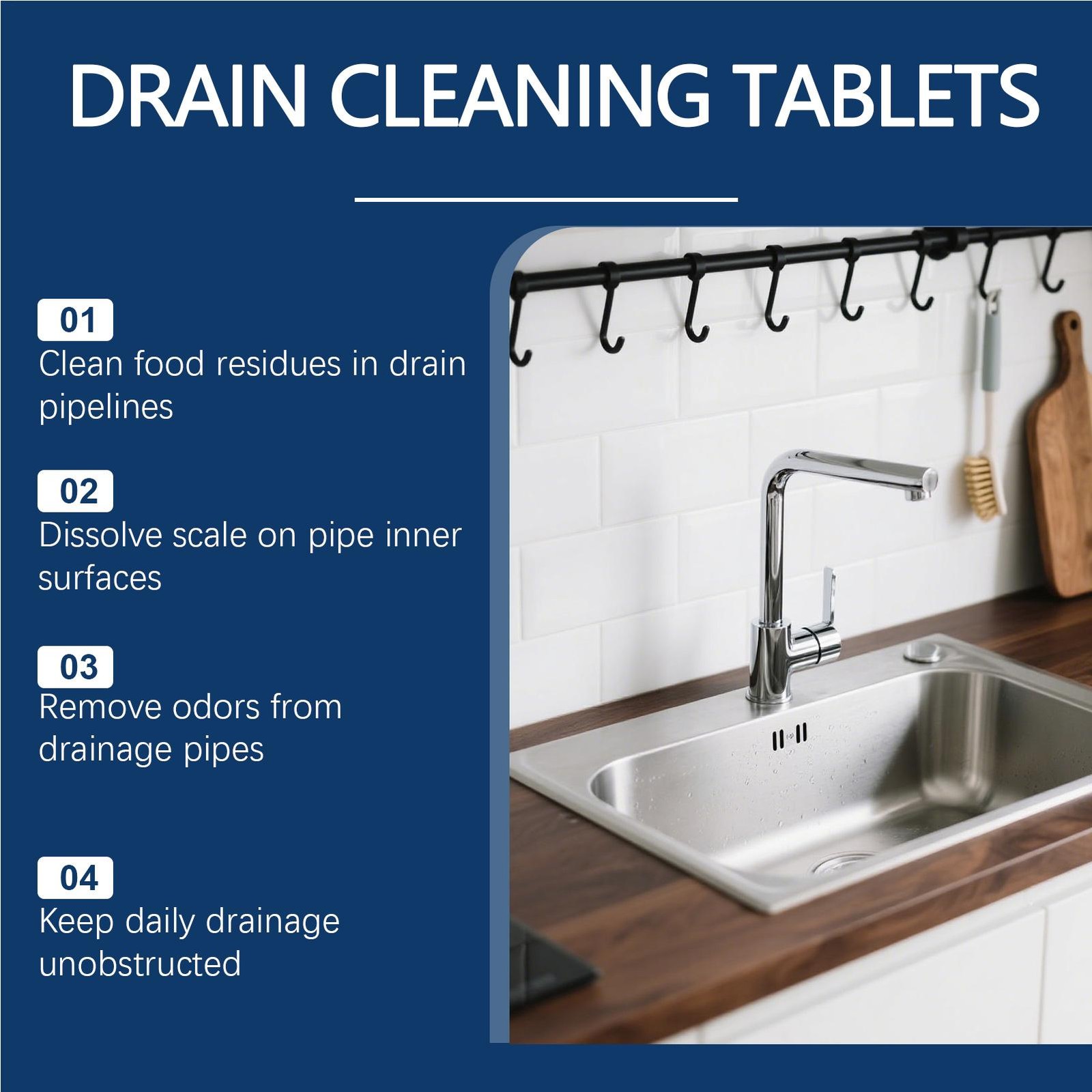 Drain Cleaner Tablets 24 Pieces Powerful Safe Prevents Clogs Household Sinks