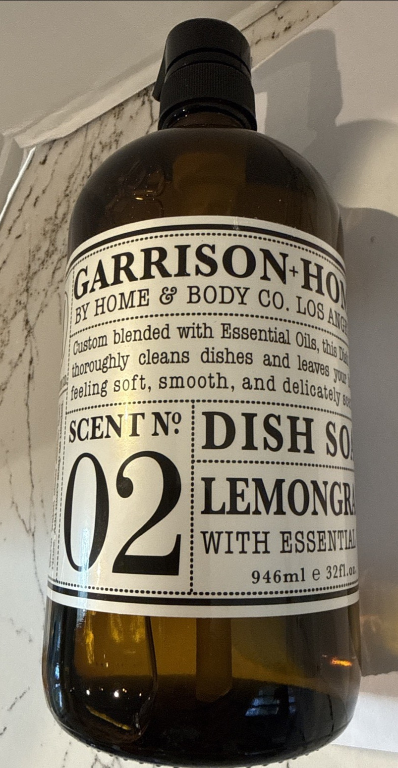 Garrison Home Body Lemongrass Dish Soap Essential Oil JUMBO 32oz GLASS BOTTLE