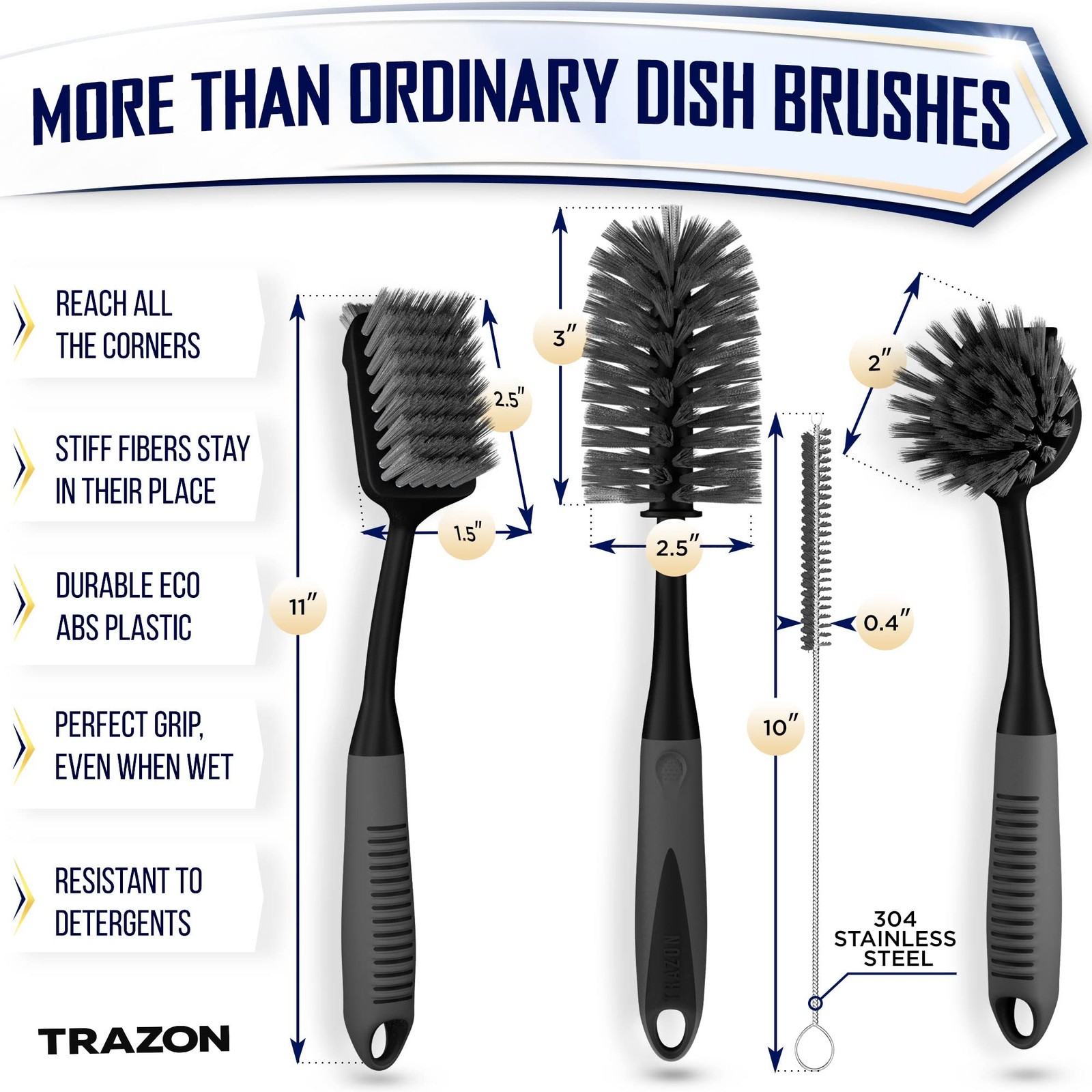 Dish Brush Set of 4 – Kitchen Scrub Brushes with Non-Slip Long Handle for Cle…