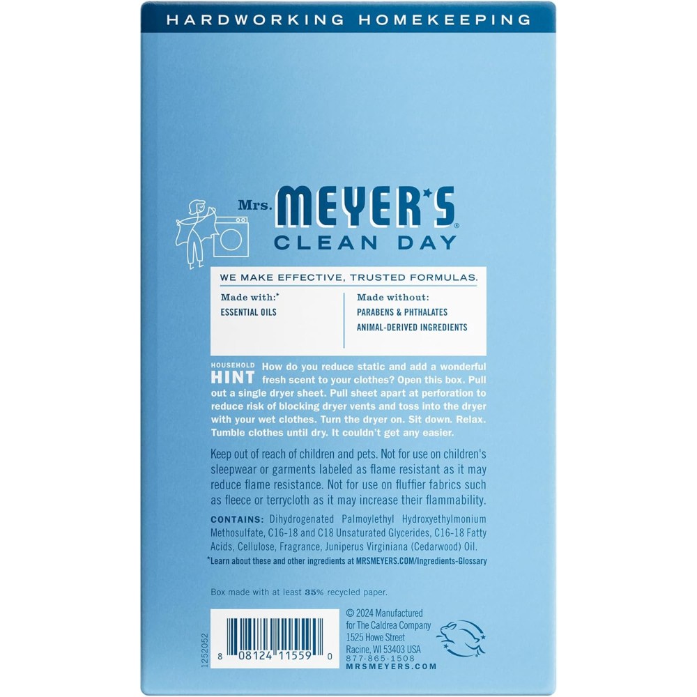 Mrs. Meyer’s Clean Day Rain Water Scent Dryer Sheets Sheets 80 pk