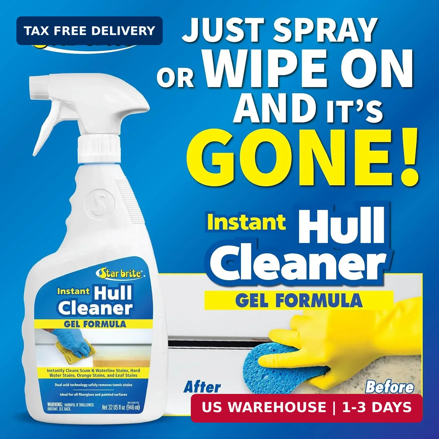 STAR BRITE Instant Hull Cleaner – 32 Oz Gel Spray – Easily Remove Stains, Scum L