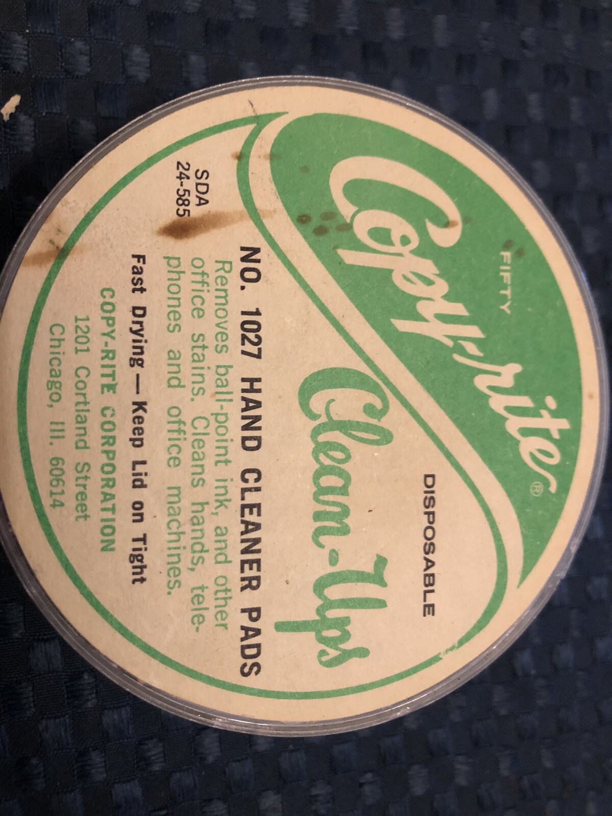 copy-rite disposable clean-ups no 1027 hand cleaner pads vintage office supply