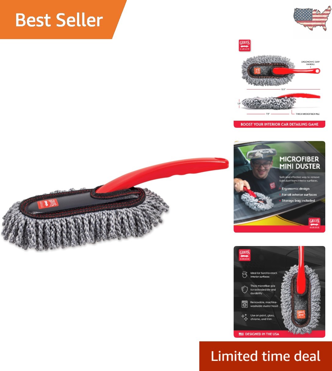 Effortless Car Interior Cleaning with 13.5” Microfiber Mini Duster & Storage Bag