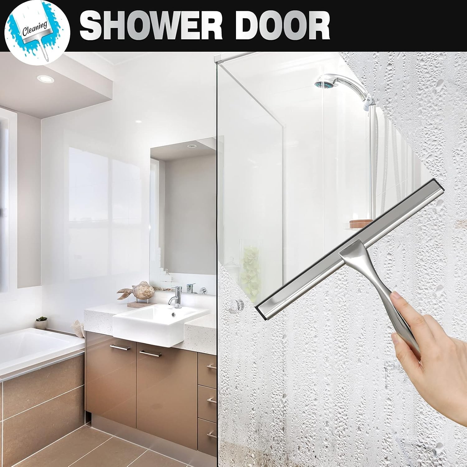NETANY Shower Squeegee 10-Inch Silver Squeegee All-Purpose Stainless Steel