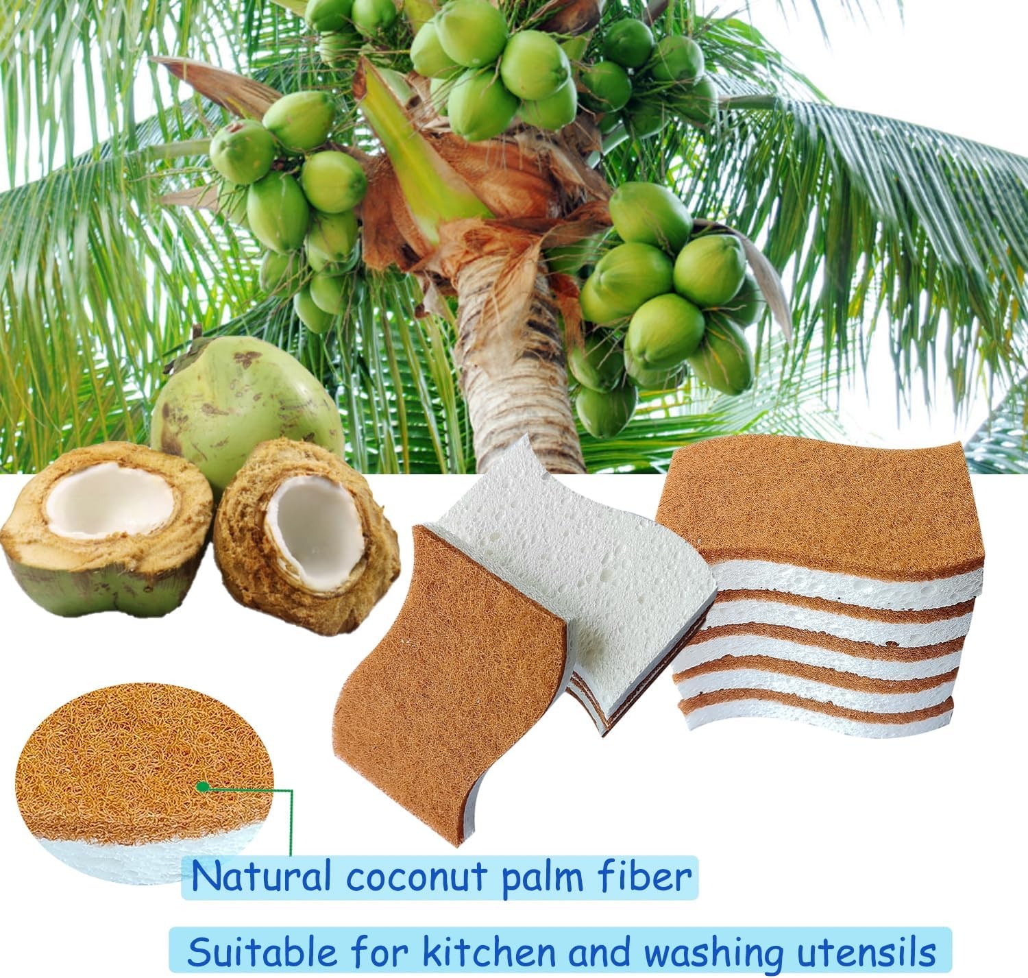 Natural Sponges for Dishes 12 Pack,Keep Soap Biodegradable Kitchen Sponge,