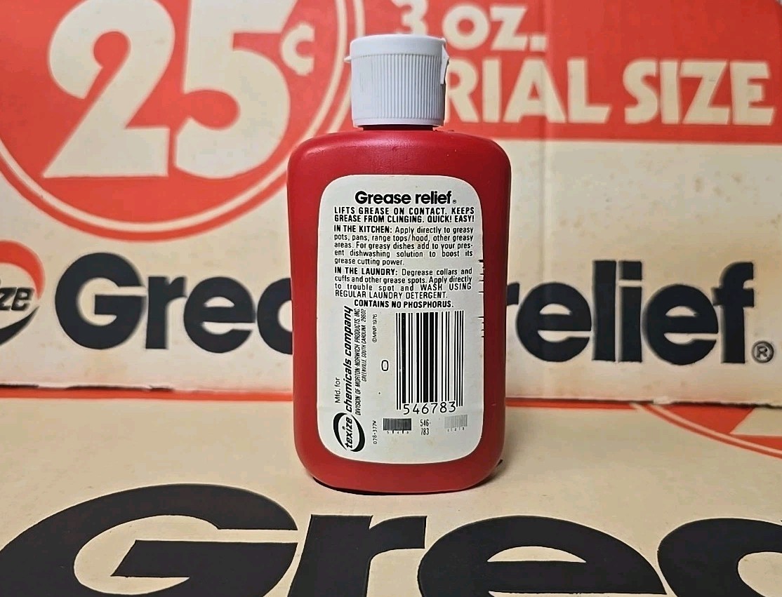 Vtg 1976 Texize Grease Relief 3 fl oz All Purpose Degreaser Bottle Movie Prop