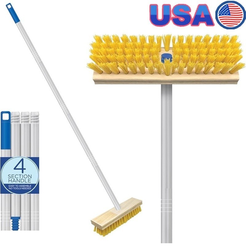 Sturdy Floor Scrub Brush W/ Lightweight Handle Outdoor Indoor Cleaning New