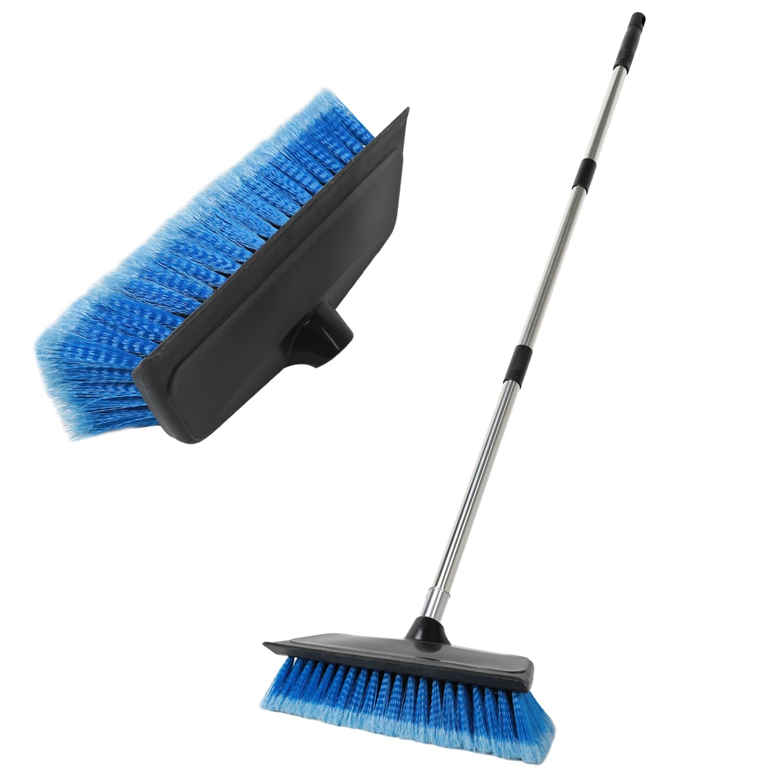 NAVAPAL 52″ Car Wash Brush with Long Handle | Built-in Rubber Squeegee & Rubb…