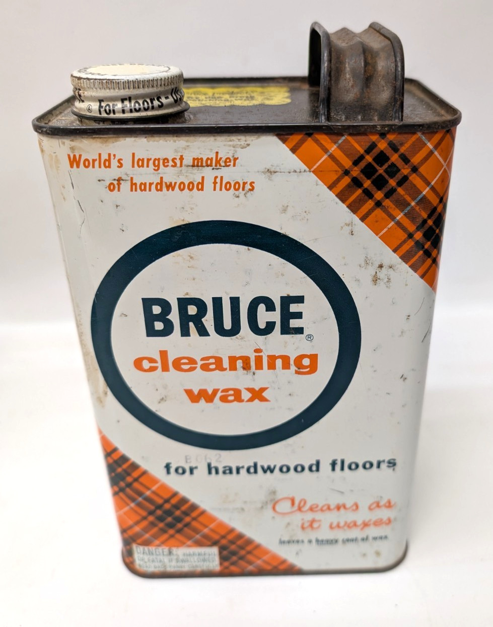 Vintage Bruce Cleaning Wax for Hardwood Floors Antique Tartan Plaid Full 1/2 gal